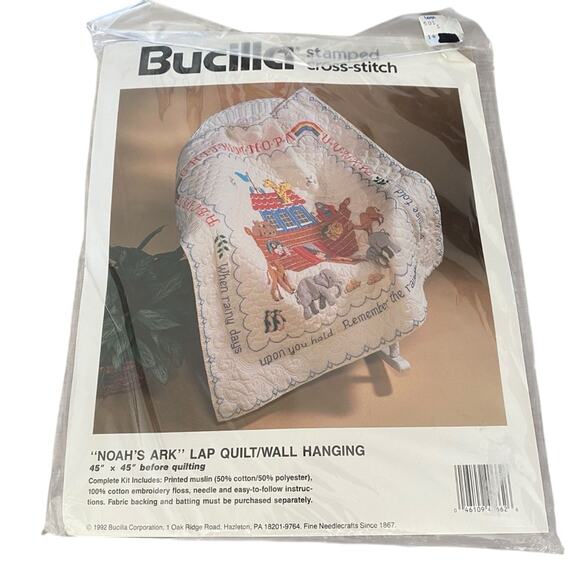 Bucilla Stamped Cross Stitch Noah’s Ark Lap Quilt Wall Hanging 45x45 - Picture 3 of 6